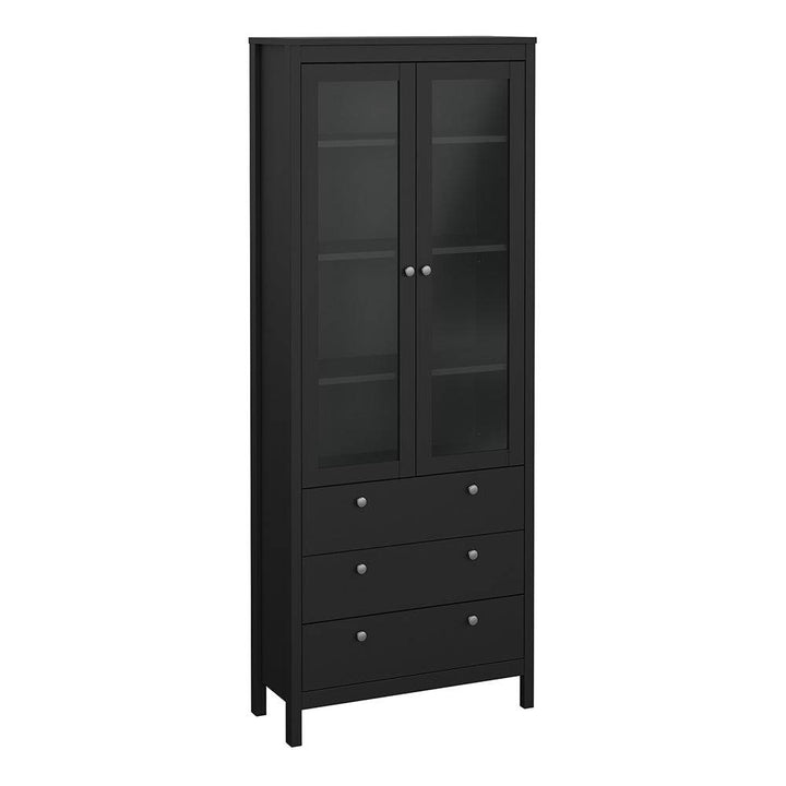 Madrid China cabinet 2 doors w/glass + 3 drawers in Matt Black - TidySpaces