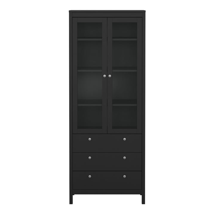 Madrid China cabinet 2 doors w/glass + 3 drawers in Matt Black - TidySpaces