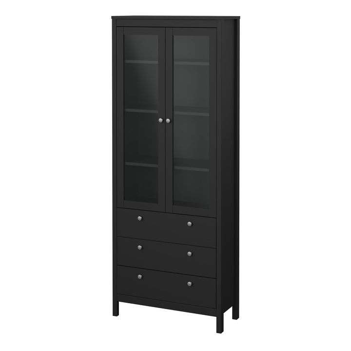 Madrid China cabinet 2 doors w/glass + 3 drawers in Matt Black - TidySpaces