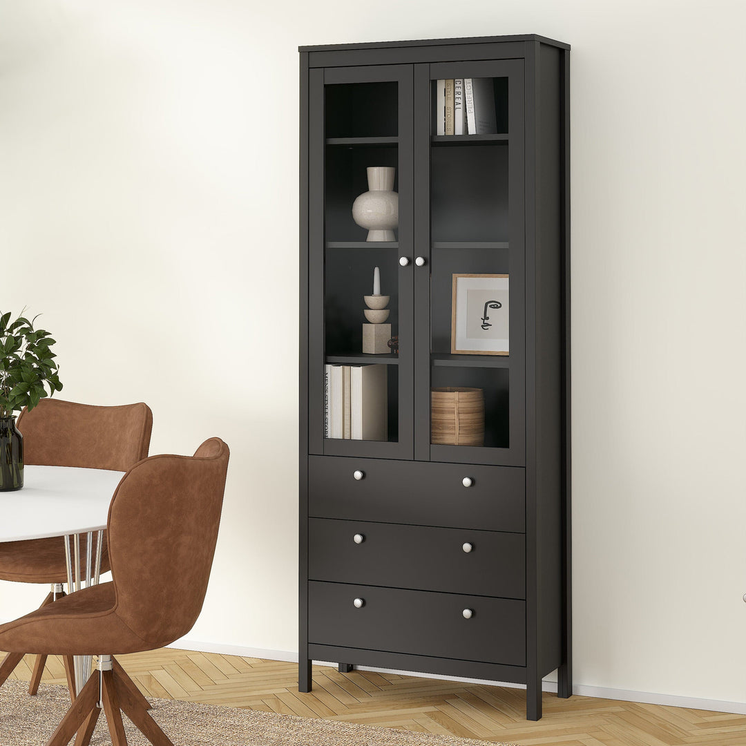 Madrid China cabinet 2 doors w/glass + 3 drawers in Matt Black - TidySpaces