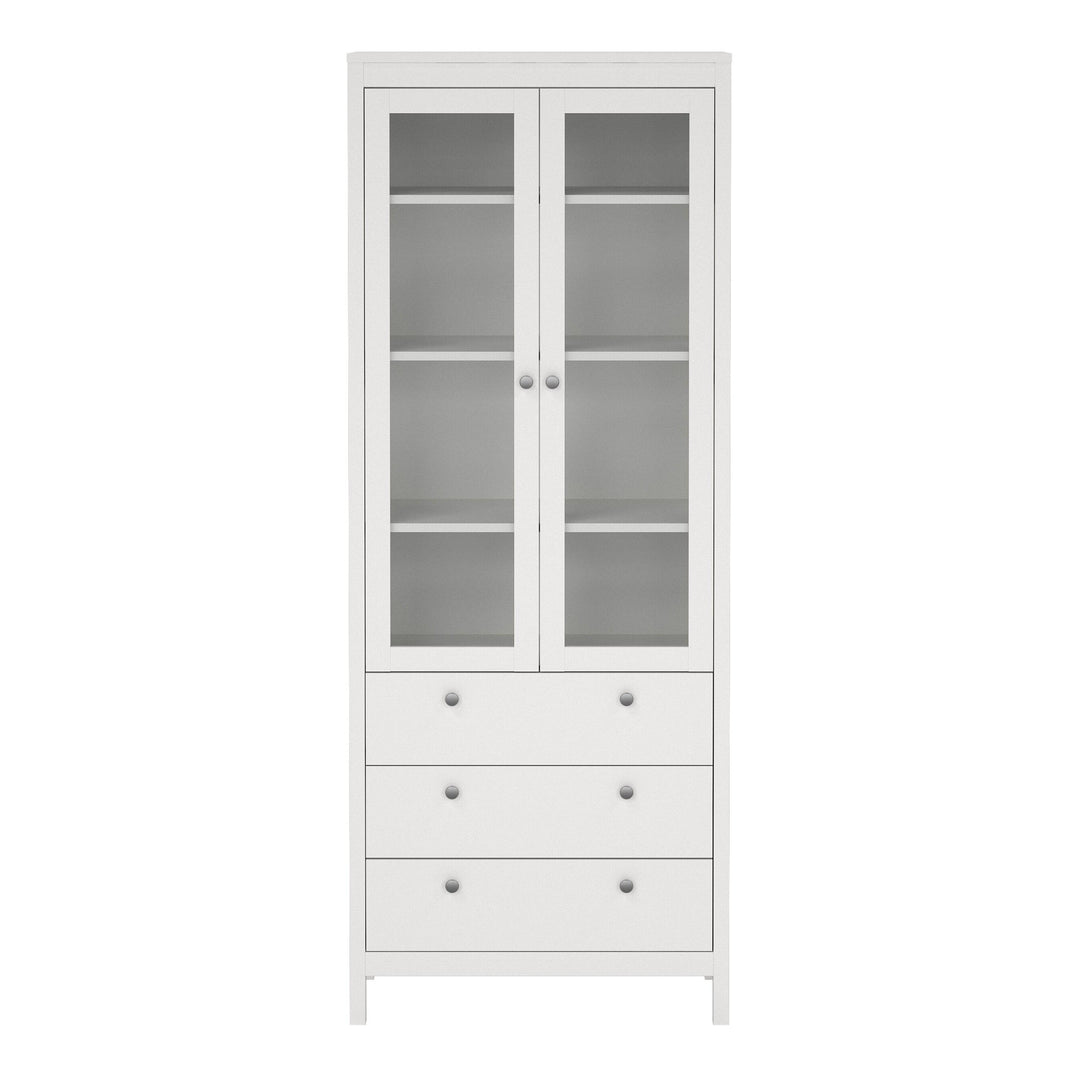 Madrid China cabinet 2 doors w/glass + 3 drawers in White - TidySpaces