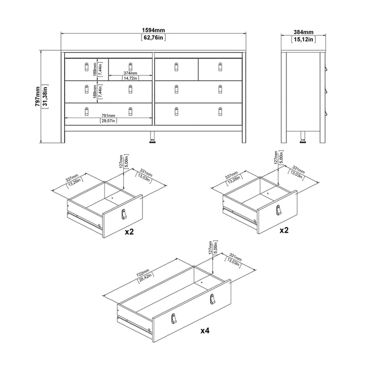 Madrid Double dresser 4+4 drawers in Matt Black - TidySpaces