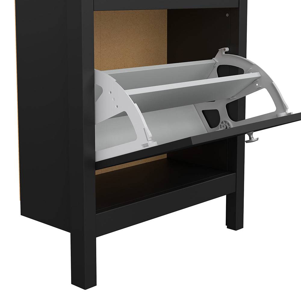 Madrid Shoe Cabinet 2 flap doors Matt Black - TidySpaces