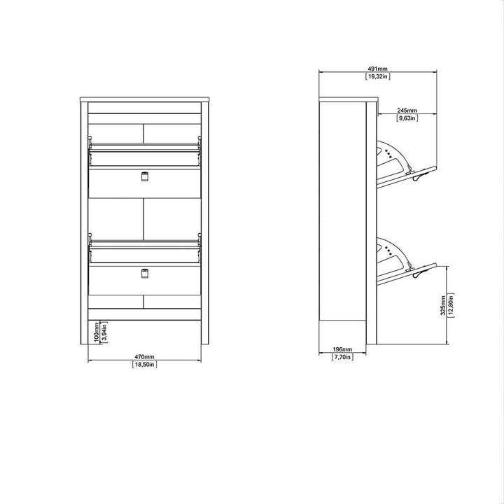 Madrid Shoe Cabinet 2 flap doors Matt Black - TidySpaces