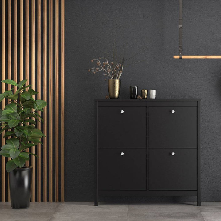 Madrid Shoe cabinet 4 Compartments in Matt Black - TidySpaces