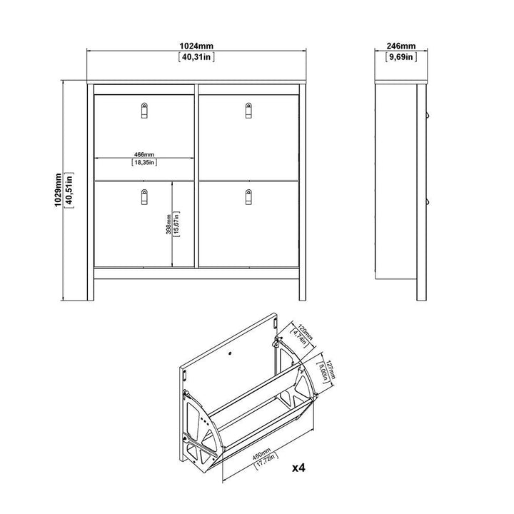 Madrid Shoe cabinet 4 Compartments in Matt Black - TidySpaces