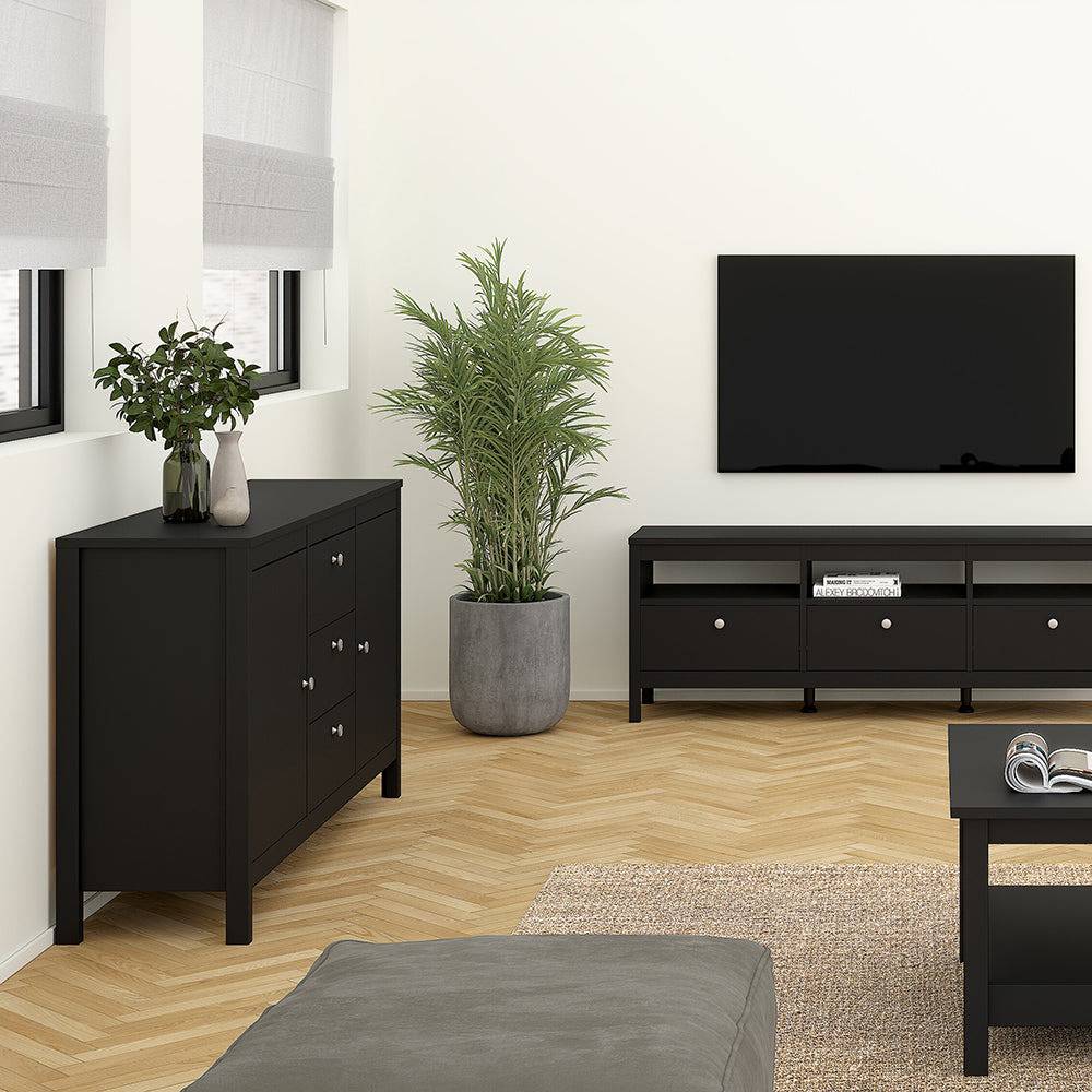 Madrid Sideboard 2 doors + 3 drawers in Matt Black - TidySpaces