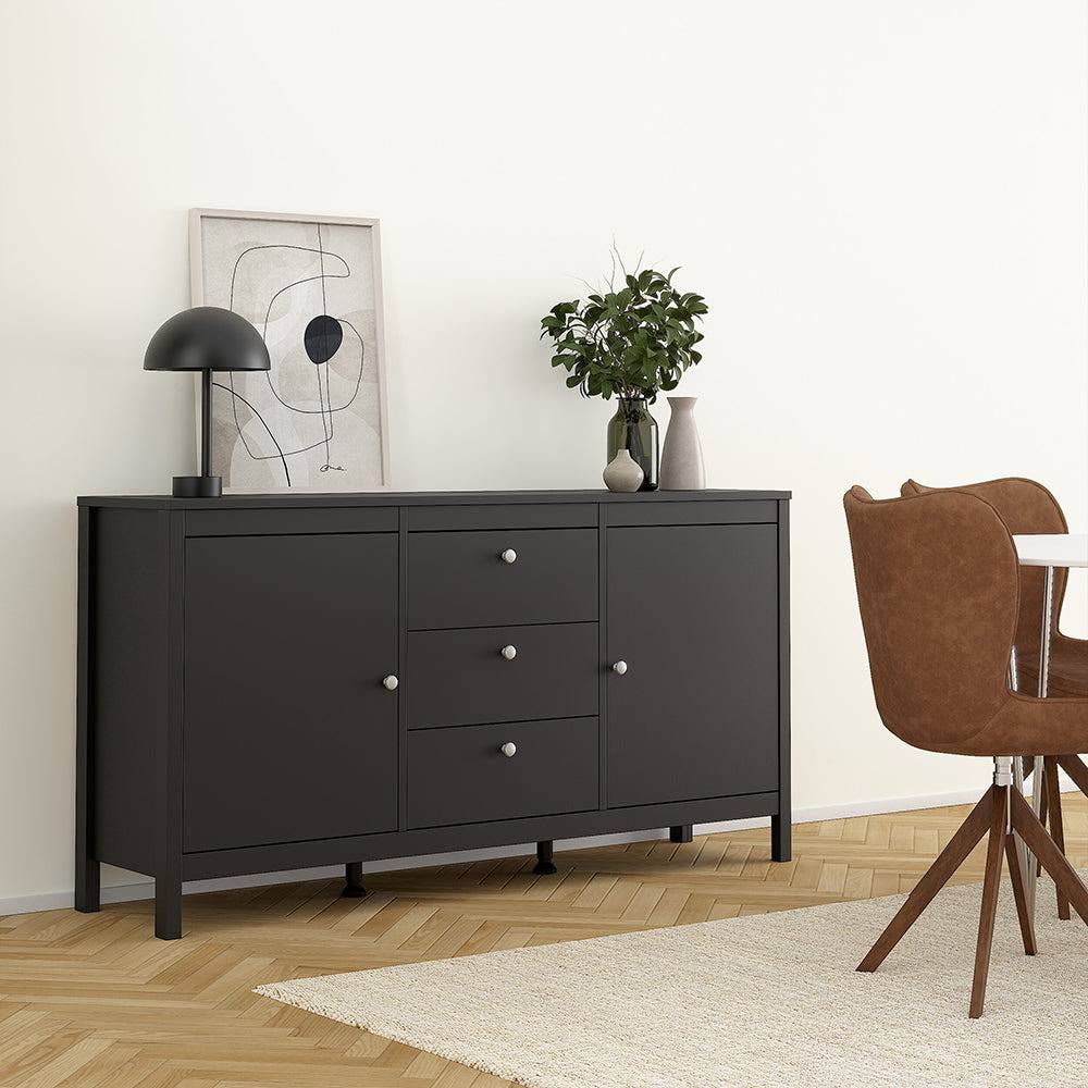 Madrid Sideboard 2 doors + 3 drawers in Matt Black - TidySpaces