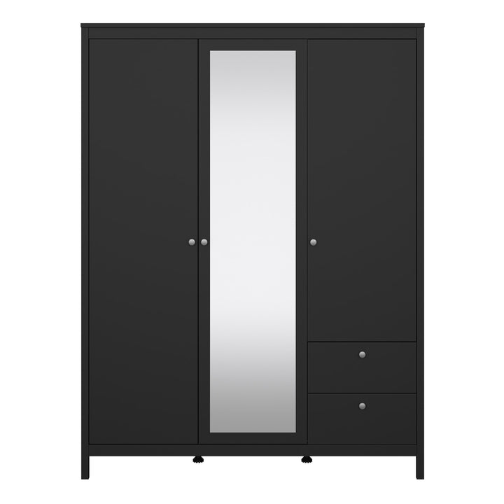 Madrid Wardrobe with 2 doors + 1 mirror door + 2 drawers Matt Black