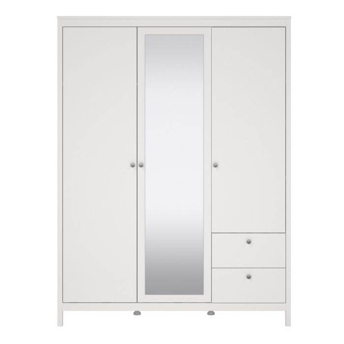 Madrid Wardrobe with 2 doors + 1 mirror door + 2 drawers White - TidySpaces