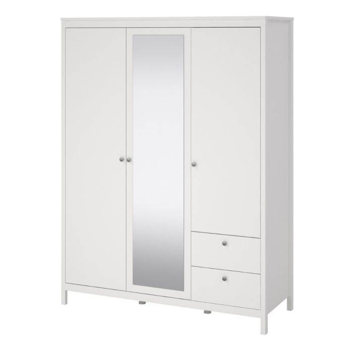 Madrid Wardrobe with 2 doors + 1 mirror door + 2 drawers White - TidySpaces