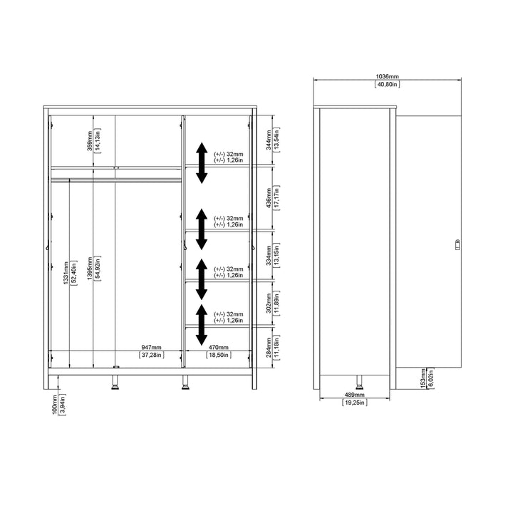 Madrid Wardrobe with 3 doors in White - TidySpaces