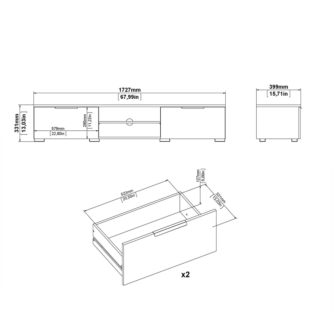 Match TV Unit 2 Drawers 2 Shelf in Black - TidySpaces