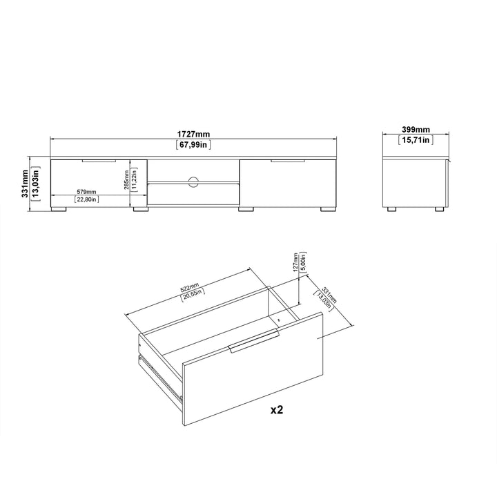 Match TV Unit 2 Drawers 2 Shelf in Black - TidySpaces