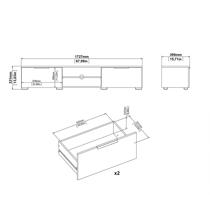 Match TV Unit 2 Drawers 2 Shelf in Truffle Oak - TidySpaces