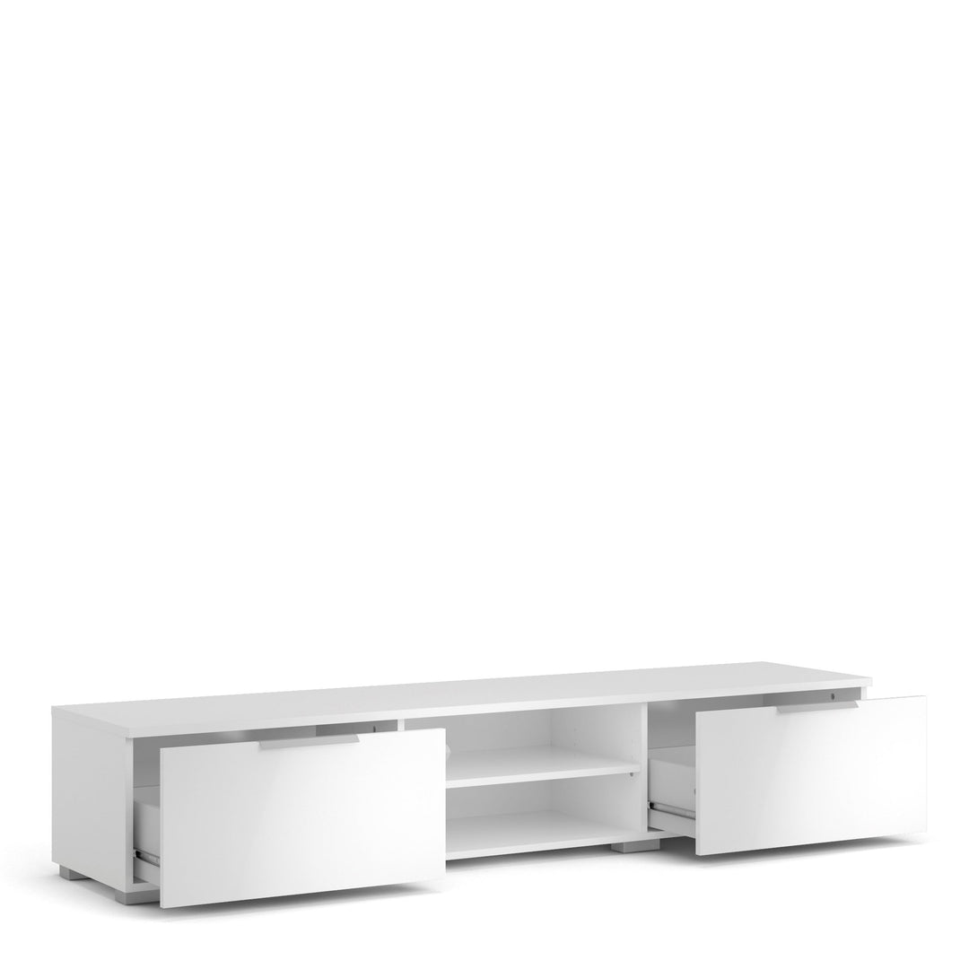 Match TV Unit 2 Drawers 2 Shelf in White High Gloss - TidySpaces