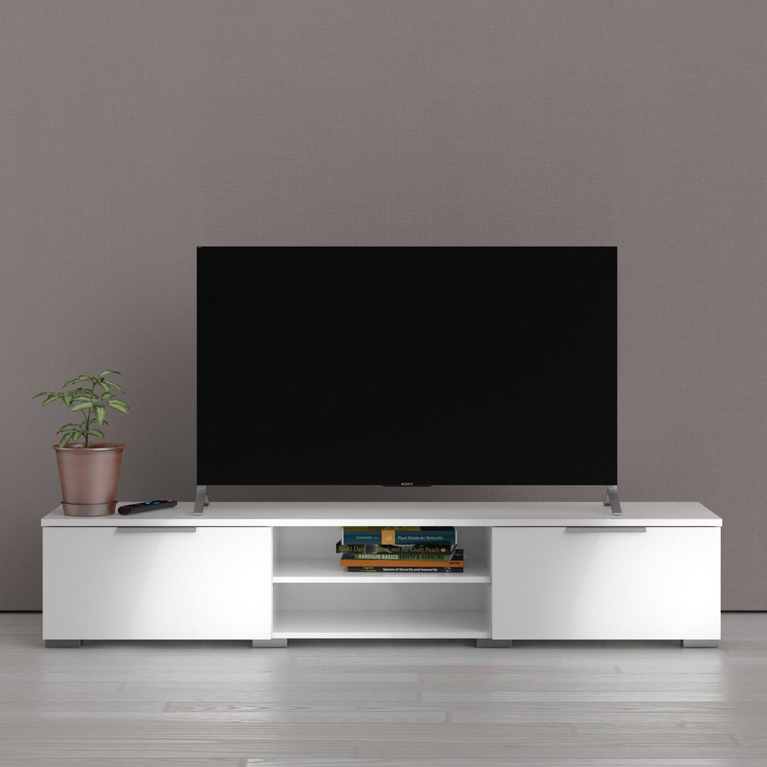 Match TV Unit 2 Drawers 2 Shelf in White High Gloss - TidySpaces