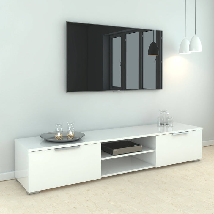 Match TV Unit 2 Drawers 2 Shelf in White High Gloss - TidySpaces