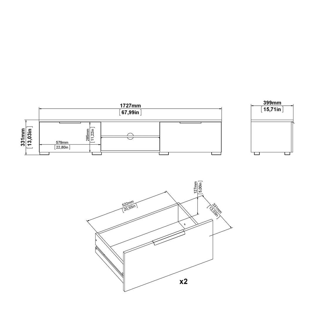 Match TV Unit 2 Drawers 2 Shelf in White High Gloss - TidySpaces