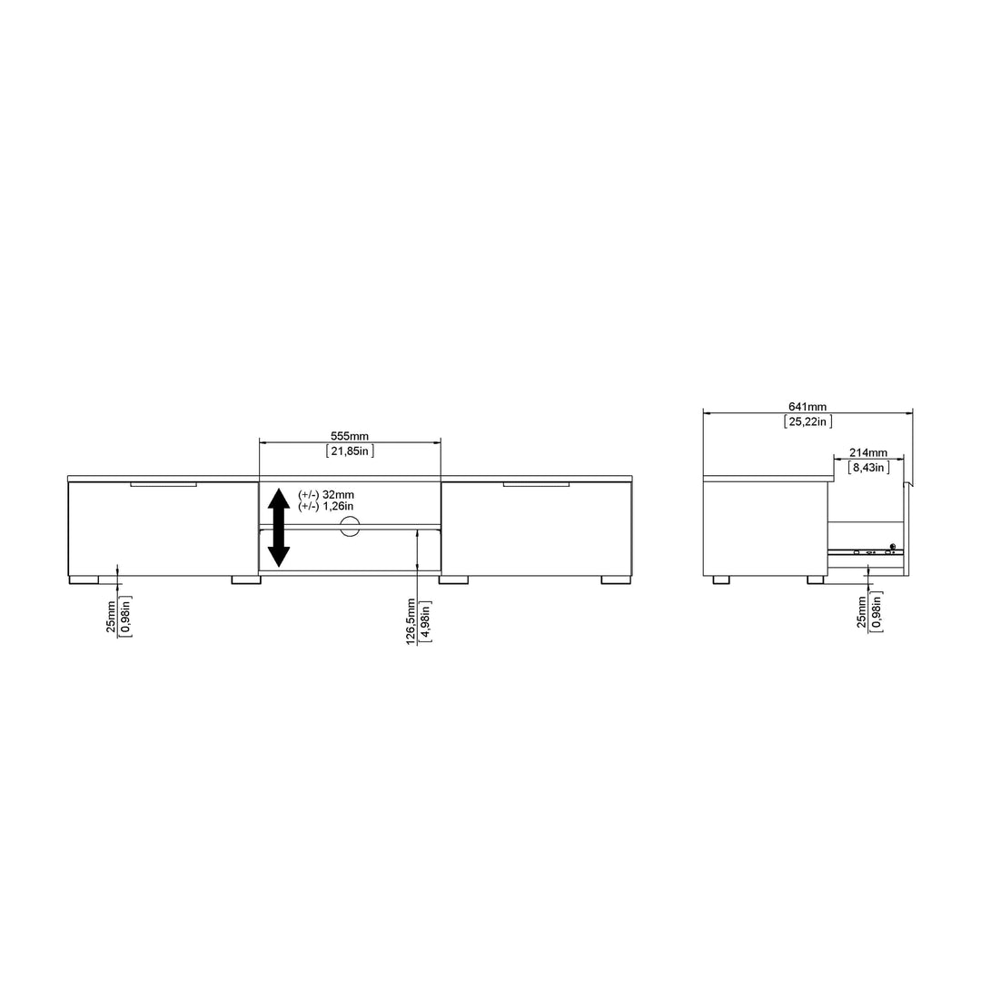 Match TV Unit 2 Drawers 2 Shelf in White High Gloss - TidySpaces