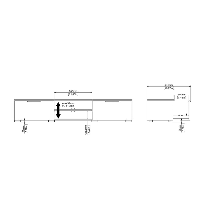 Match TV Unit 2 Drawers 2 Shelf in White High Gloss - TidySpaces