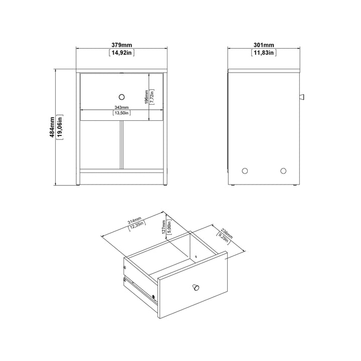 May Bedside 1 Drawer in Black - TidySpaces