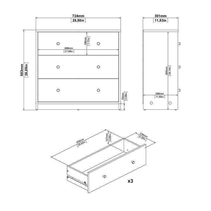 May Chest of 3 Drawers in Black - TidySpaces