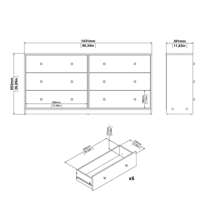 May Chest of 6 Drawers (3+3) in Jackson Hickory Oak - TidySpaces