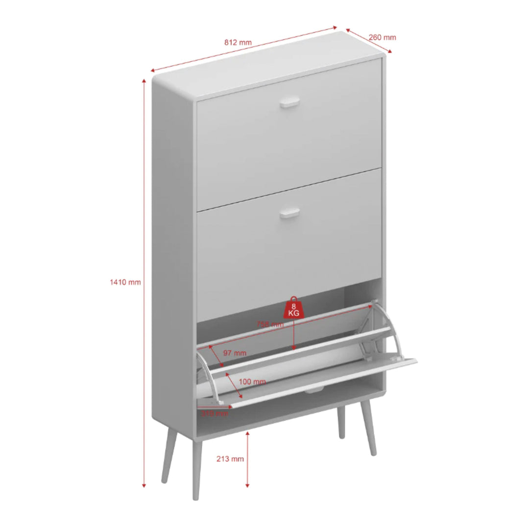 Mino Shoe Cabinet 3 Folding Doors, Pure White - TidySpaces