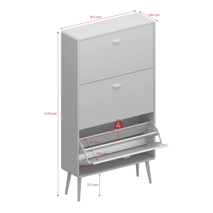 Mino Shoe Cabinet 3 Folding Doors, Pure White - TidySpaces