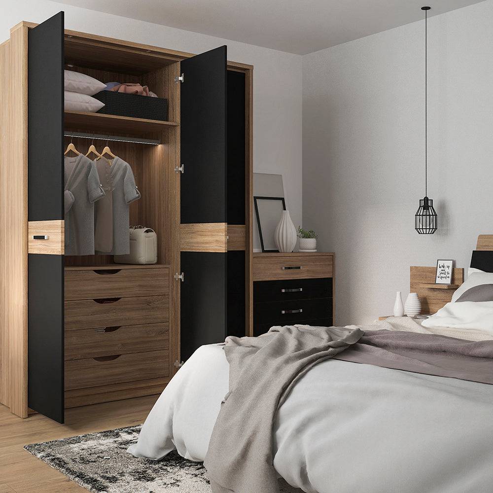 Monaco 1 drawer bedside with open shelf (RH) in Oak and Black - TidySpaces