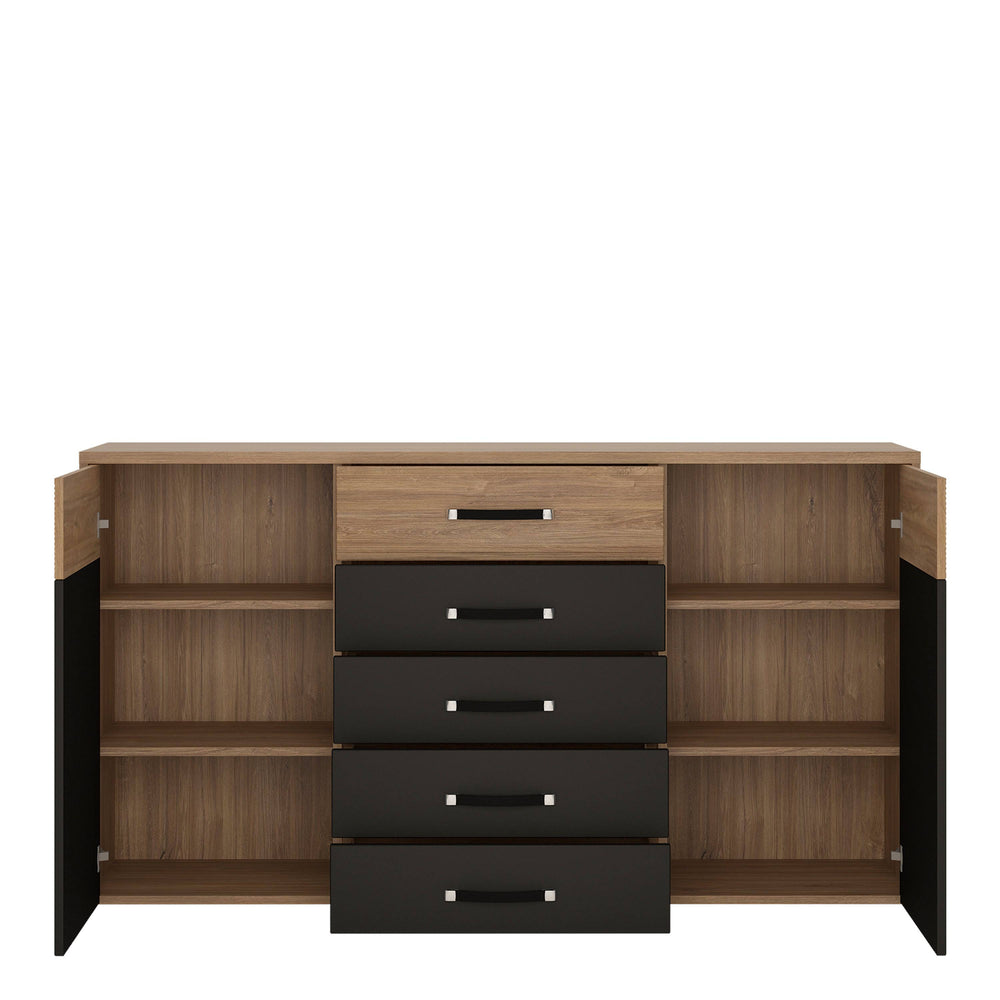 Monaco 2 door 5 drawer wide cupboard in Oak and Black - TidySpaces