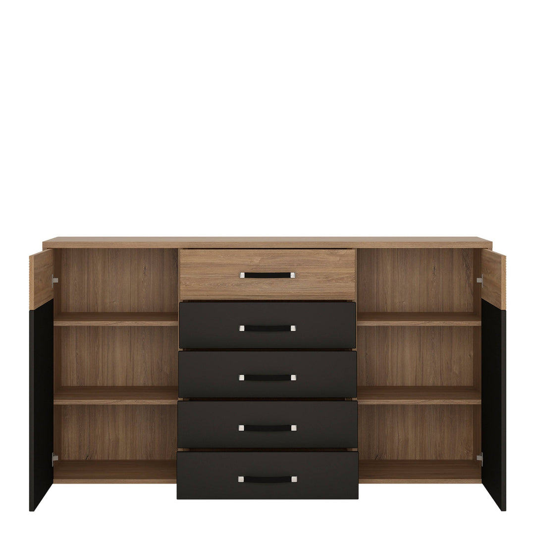 Monaco 2 door 5 drawer wide cupboard in Oak and Black - TidySpaces