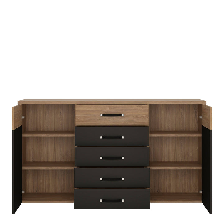 Monaco 2 door 5 drawer wide cupboard in Oak and Black - TidySpaces