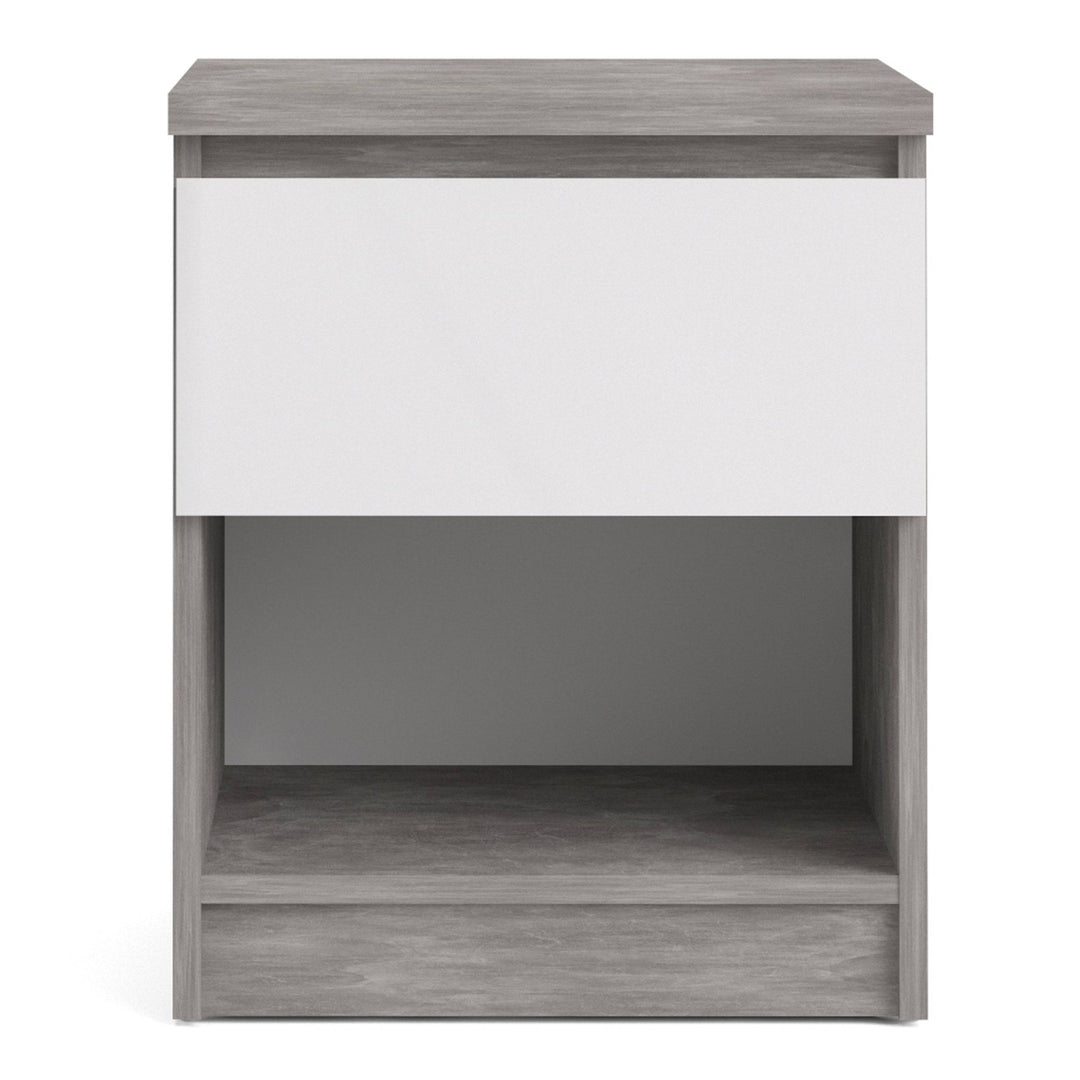 Naia Bedside 1 Drawer 1 Shelf in Concrete and White High Gloss - TidySpaces