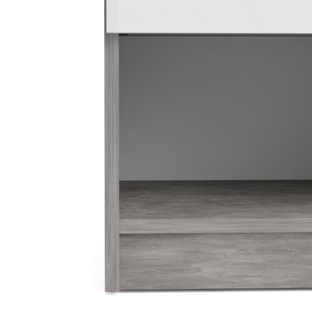 Naia Bedside 1 Drawer 1 Shelf in Concrete and White High Gloss - TidySpaces