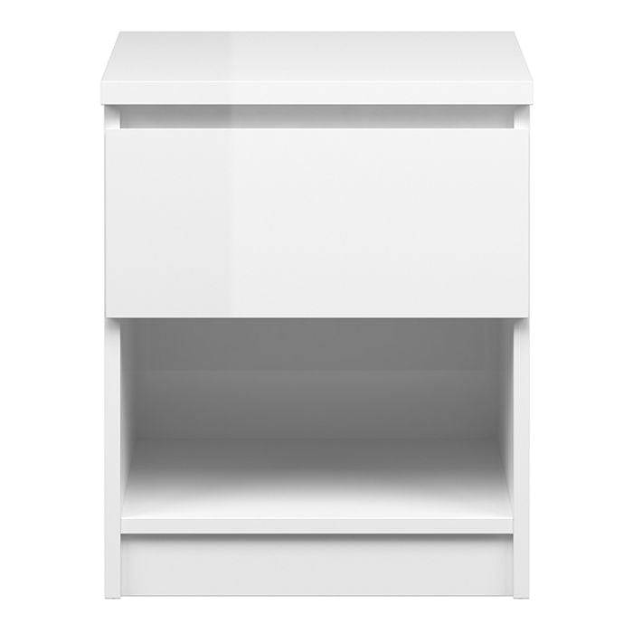 Naia Bedside 1 Drawer 1 Shelf in White High Gloss - TidySpaces