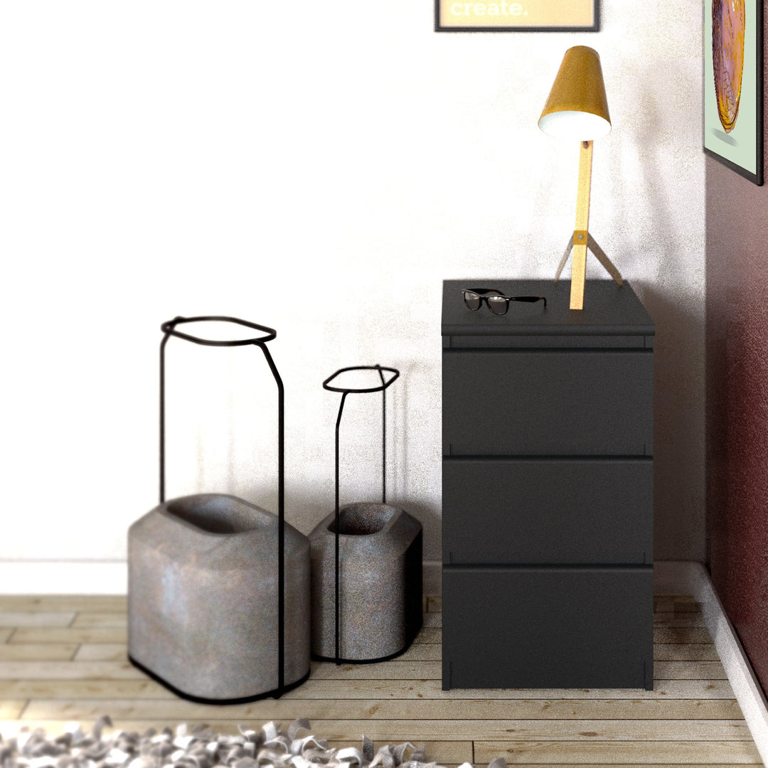 Naia Bedside 3 Drawers in Black Matt - TidySpaces