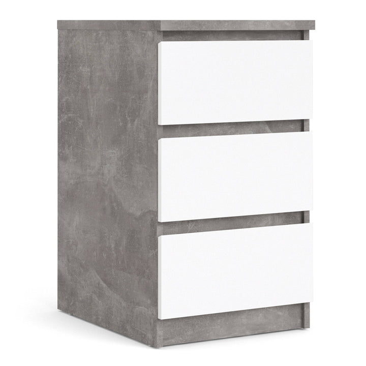 Naia Bedside 3 Drawers in Concrete and White High Gloss - TidySpaces