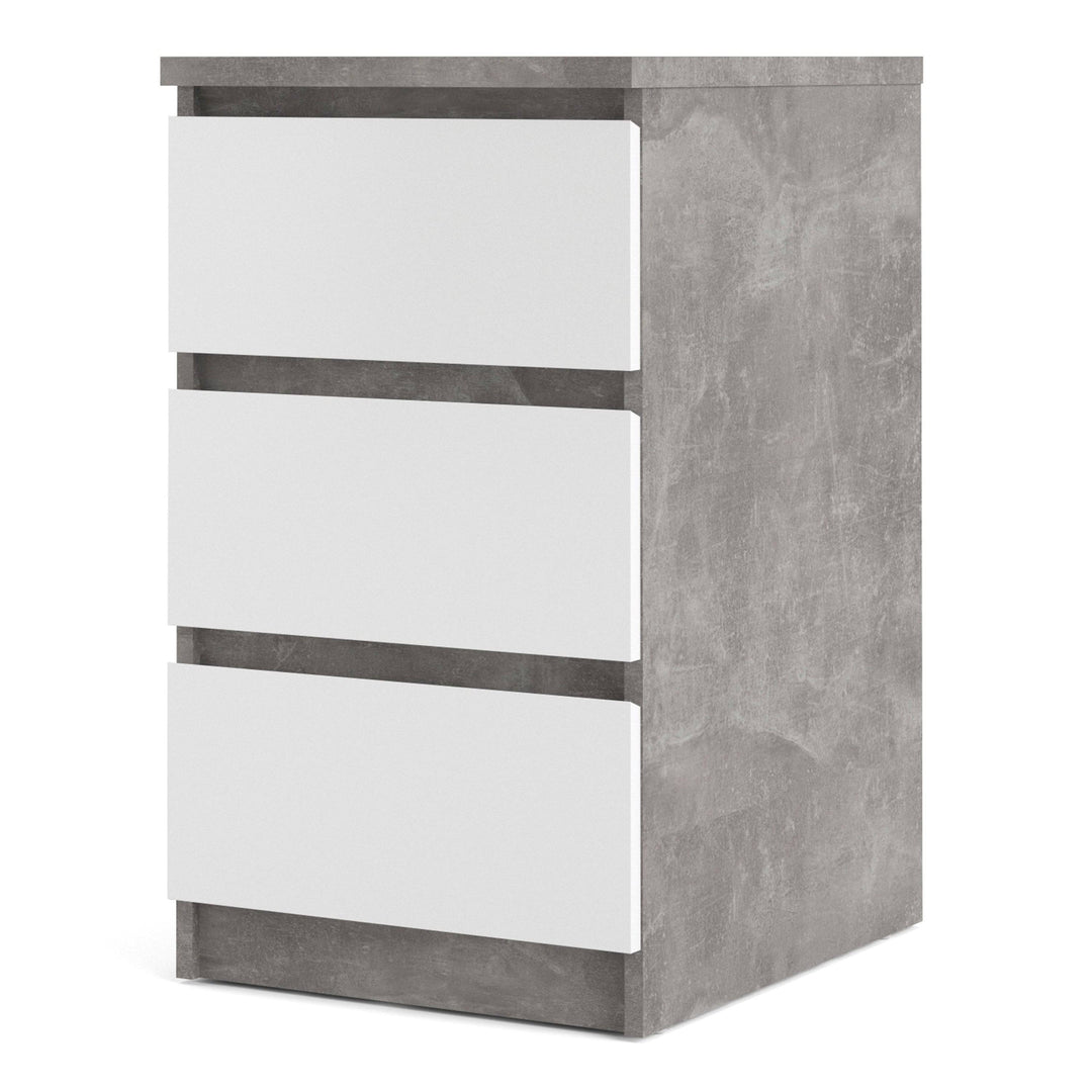 Naia Bedside 3 Drawers in Concrete and White High Gloss - TidySpaces