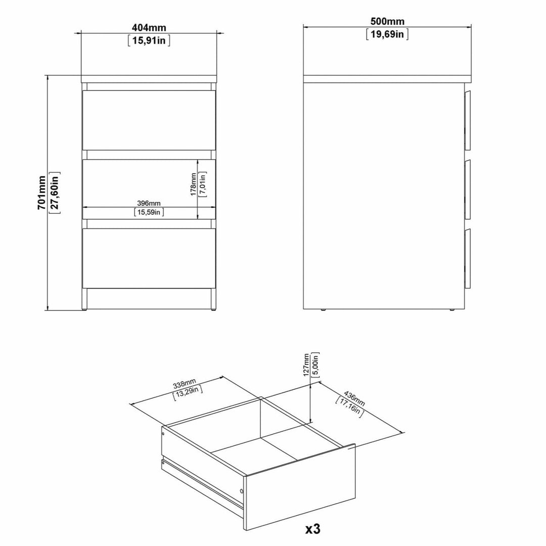 Naia Bedside 3 Drawers in Jackson Hickory Oak - TidySpaces