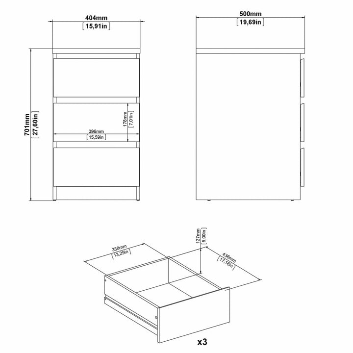 Naia Bedside 3 Drawers in Jackson Hickory Oak - TidySpaces