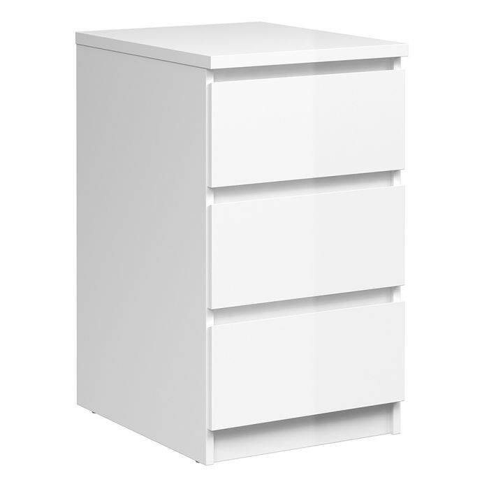 Naia Bedside 3 Drawers in White High Gloss - TidySpaces