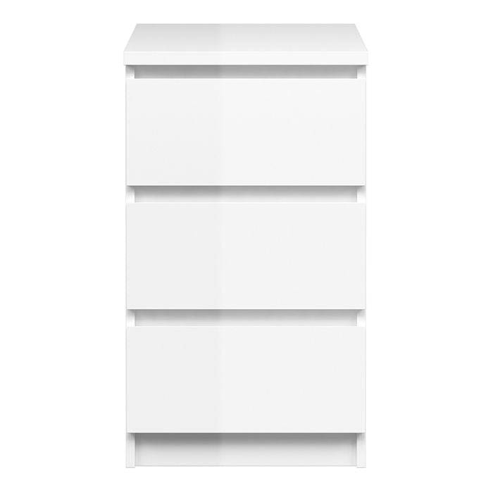 Naia Bedside 3 Drawers in White High Gloss - TidySpaces