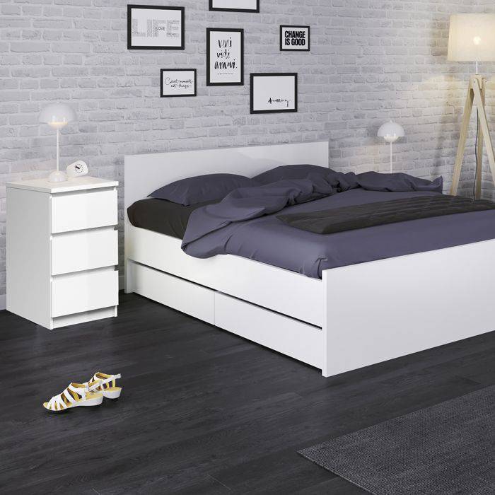 Naia Bedside 3 Drawers in White High Gloss - TidySpaces