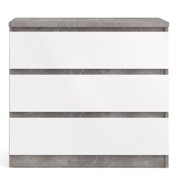 Naia Chest of 3 Drawers in Concrete and White High Gloss - TidySpaces