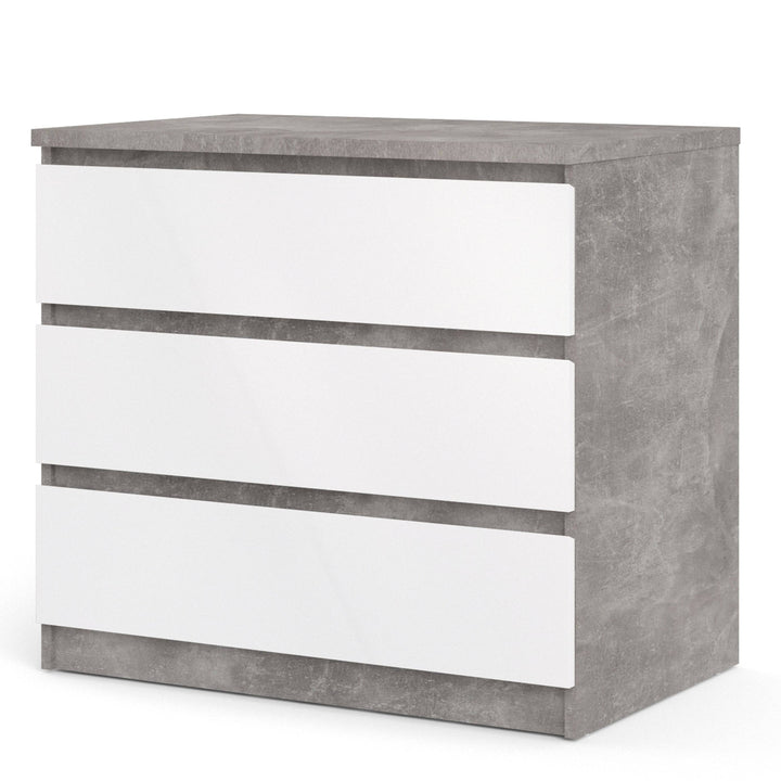 Naia Chest of 3 Drawers in Concrete and White High Gloss - TidySpaces