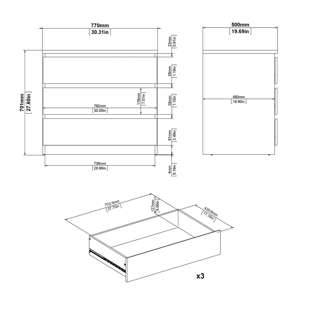 Naia Chest of 3 Drawers in Jackson Hickory Oak - TidySpaces