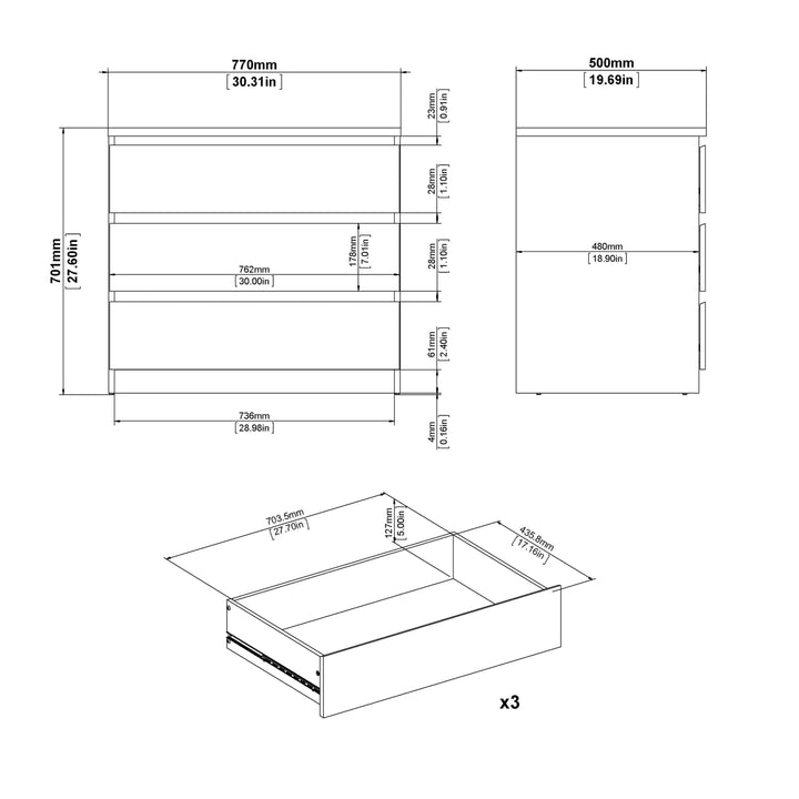 Naia Chest of 3 Drawers in Jackson Hickory Oak - TidySpaces