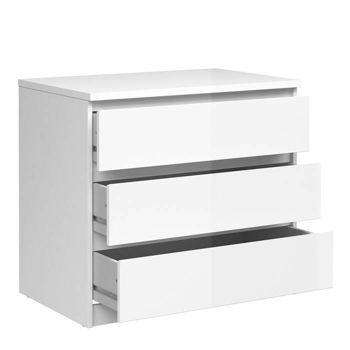 Naia Chest of 3 Drawers in White High Gloss - TidySpaces